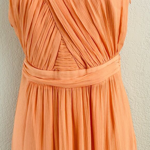 Veronica Beard Florencia Cross Front Silk Sleeveless Coral Chiffon Maxi Dress 8 - Picture 8 of 16